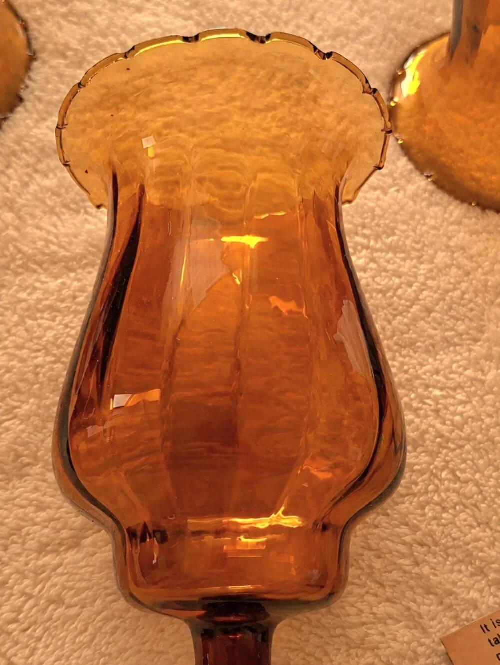 Set Of 4 Vintage Amber Glass Fluted Edge Ribbed Sconce Peg Votive Candle Holders